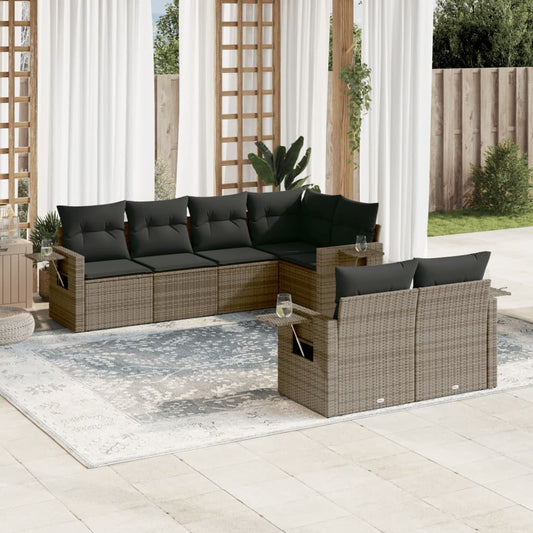 Set Divani da Giardino 7 pz con Cuscini Grigio in Polyrattan - homemem39