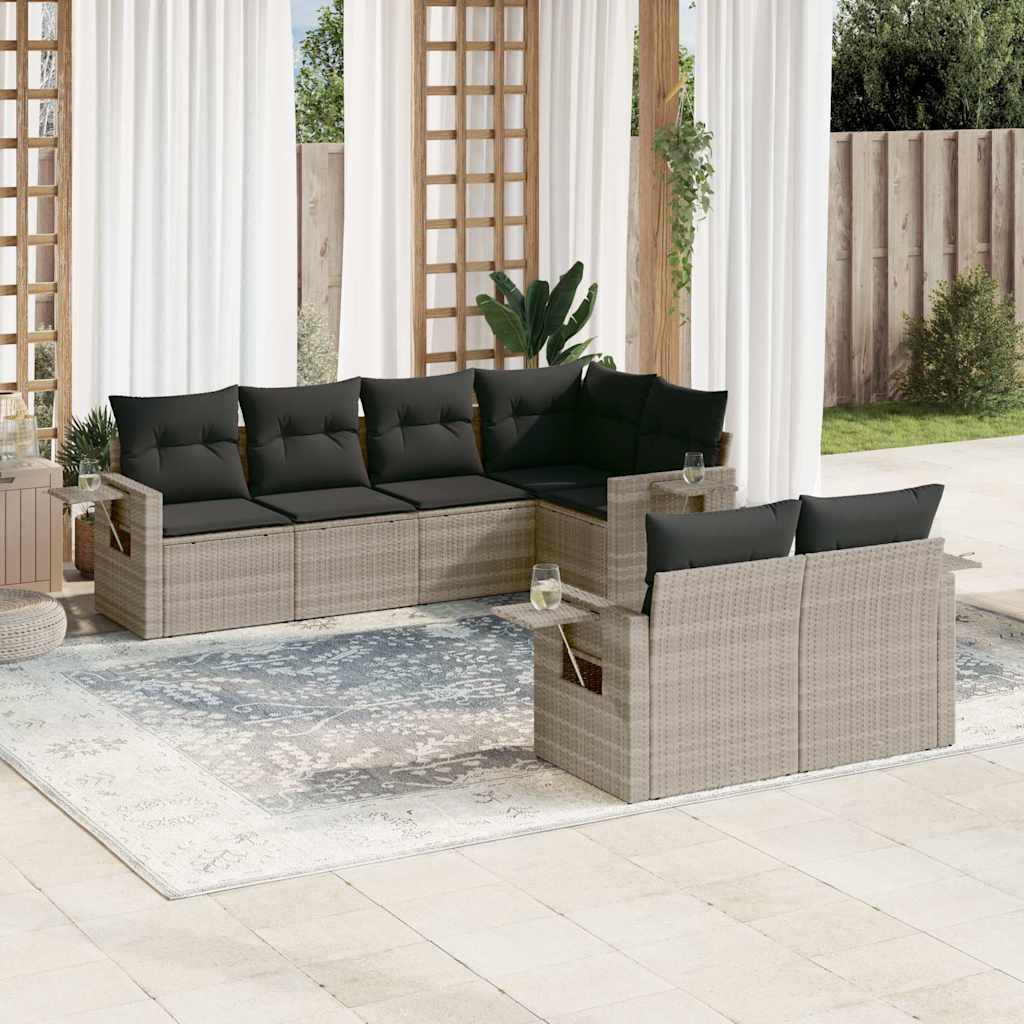 Set Divani da Giardino 7pz con Cuscini Grigio Chiaro Polyrattan - homemem39