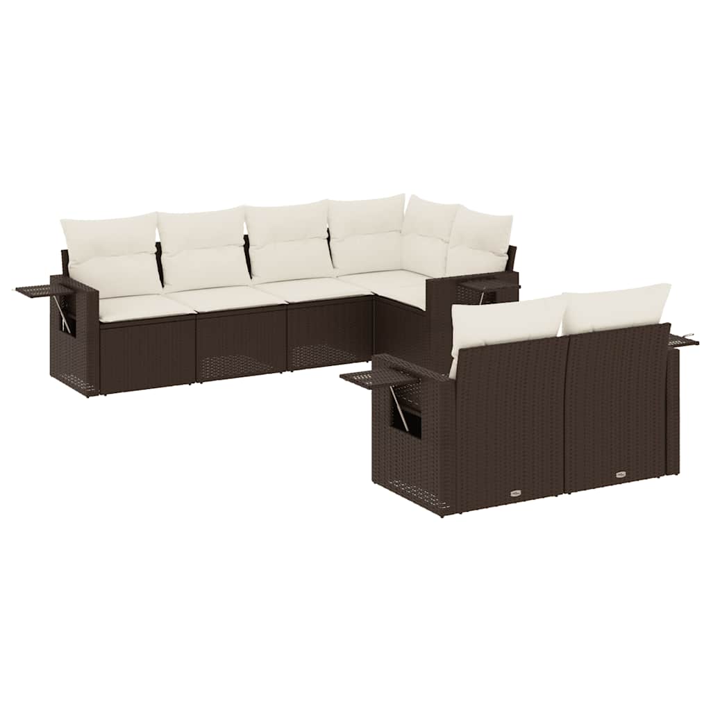 Set Divani da Giardino 7 pz con Cuscini Marrone in Polyrattan - homemem39