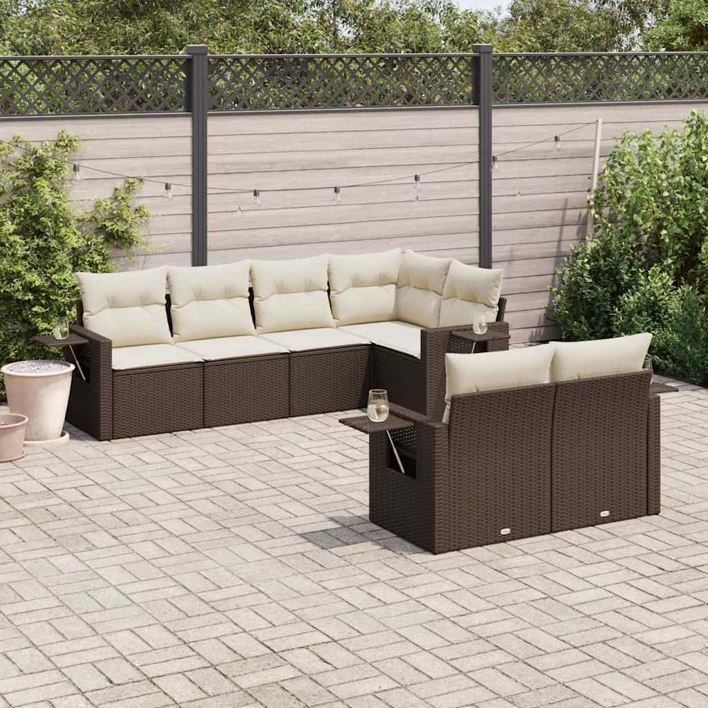 Set Divani da Giardino 7 pz con Cuscini Marrone in Polyrattan | homemem39
