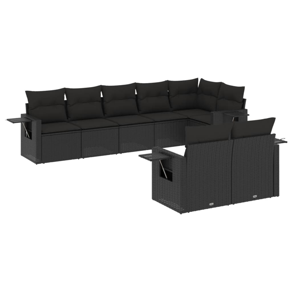 Set Divani da Giardino con Cuscini 8 pz Nero in Polyrattan - homemem39