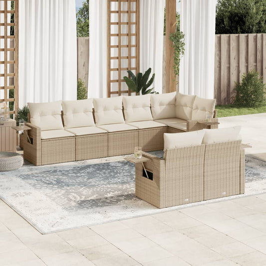 Set Divano da Giardino 8 pz con Cuscini Beige in Polyrattan - homemem39