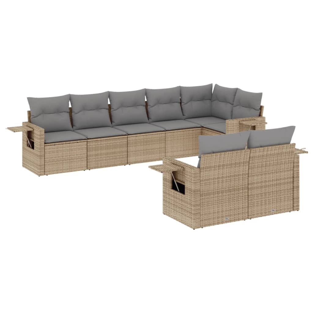 Set Divano da Giardino 8 pz con Cuscini Beige in Polyrattan - homemem39