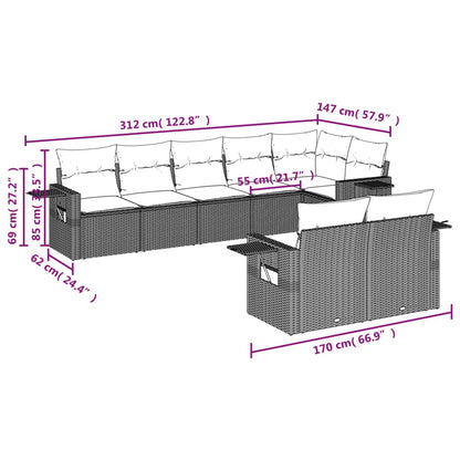 Set Divano da Giardino 8 pz con Cuscini Grigio in Polyrattan | homemem39