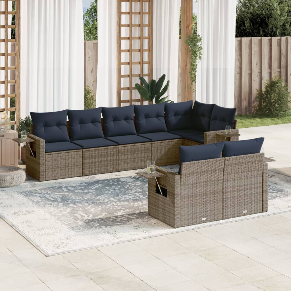 Set Divani da Giardino 8 pz con Cuscini in Polyrattan