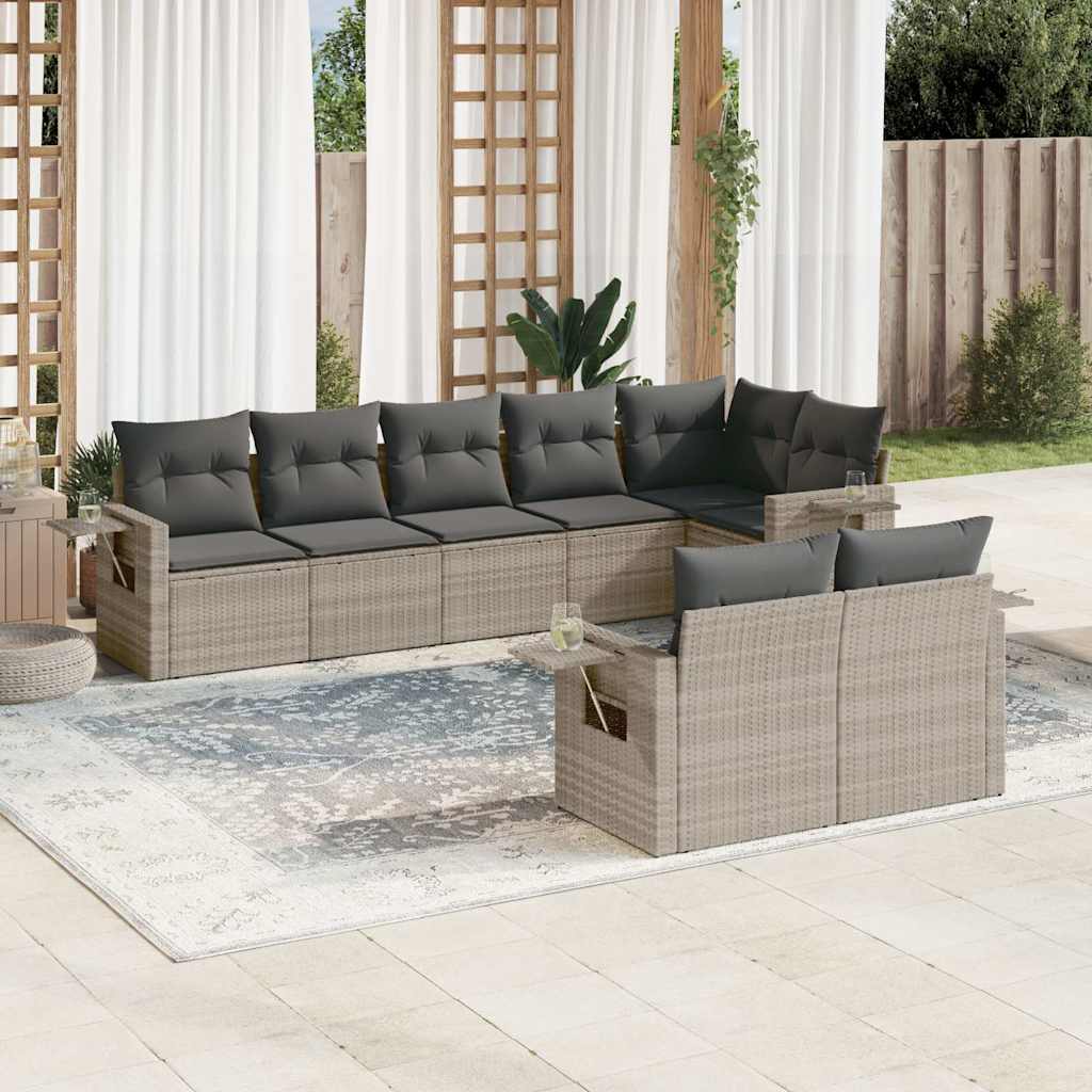 Set Divano da Giardino 8pz con Cuscini Grigio Chiaro Polyrattan - homemem39