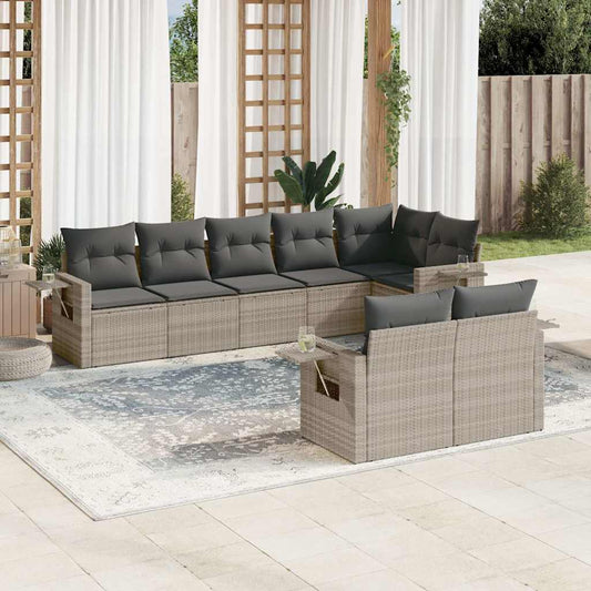 Set Divano da Giardino 8pz con Cuscini Grigio Chiaro Polyrattan - homemem39