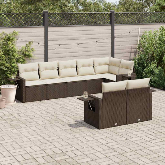 Set Divani da Giardino 8 pz con Cuscini Marrone in Polyrattan - homemem39