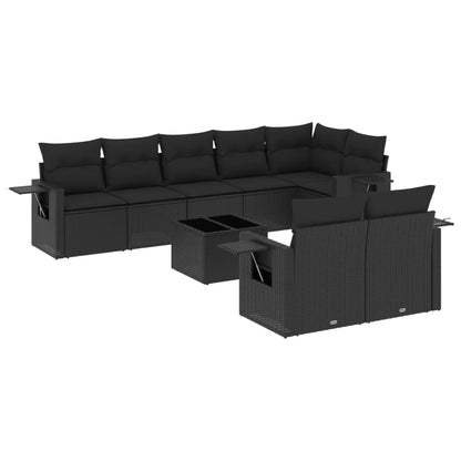 Set Divani da Giardino 9 pz con Cuscini Nero in Polyrattan - homemem39