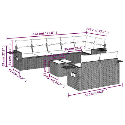 Set Divani da Giardino 9 pz con Cuscini Nero in Polyrattan