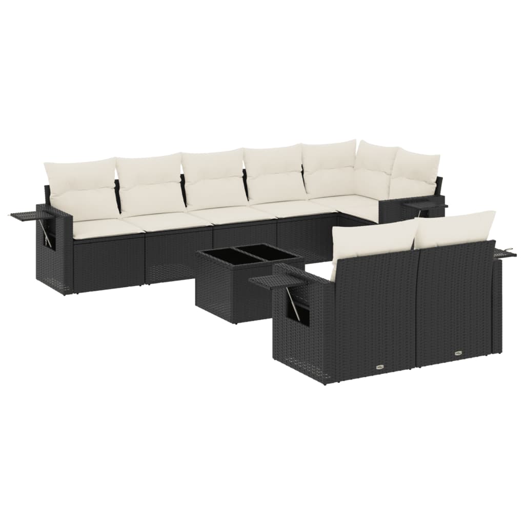 Set Divani da Giardino 9 pz con Cuscini Nero in Polyrattan - homemem39