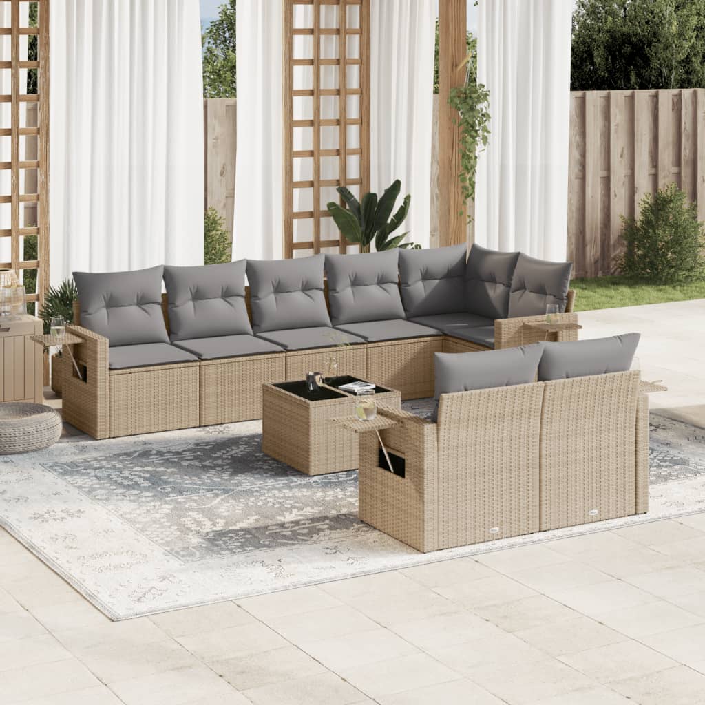 Set Divano da Giardino 9 pz con Cuscini Beige in Polyrattan - homemem39