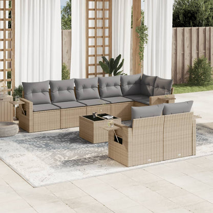 Set Divano da Giardino 9 pz con Cuscini Beige in Polyrattan - homemem39