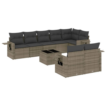 Set Divano da Giardino 9 pz con Cuscini Grigio in Polyrattan - homemem39