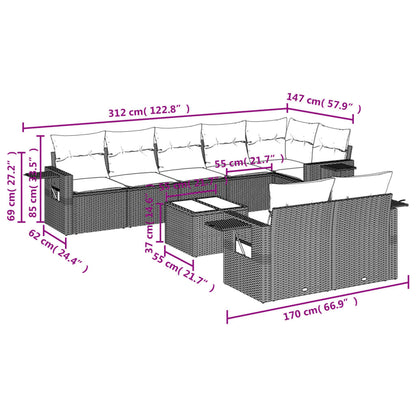 Set Divani da Giardino 9 pz con Cuscini Grigio in Polyrattan