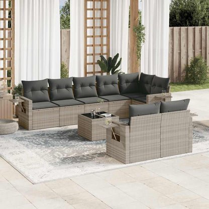 Set Divano da Giardino 9pz con Cuscini Grigio Chiaro Polyrattan - homemem39
