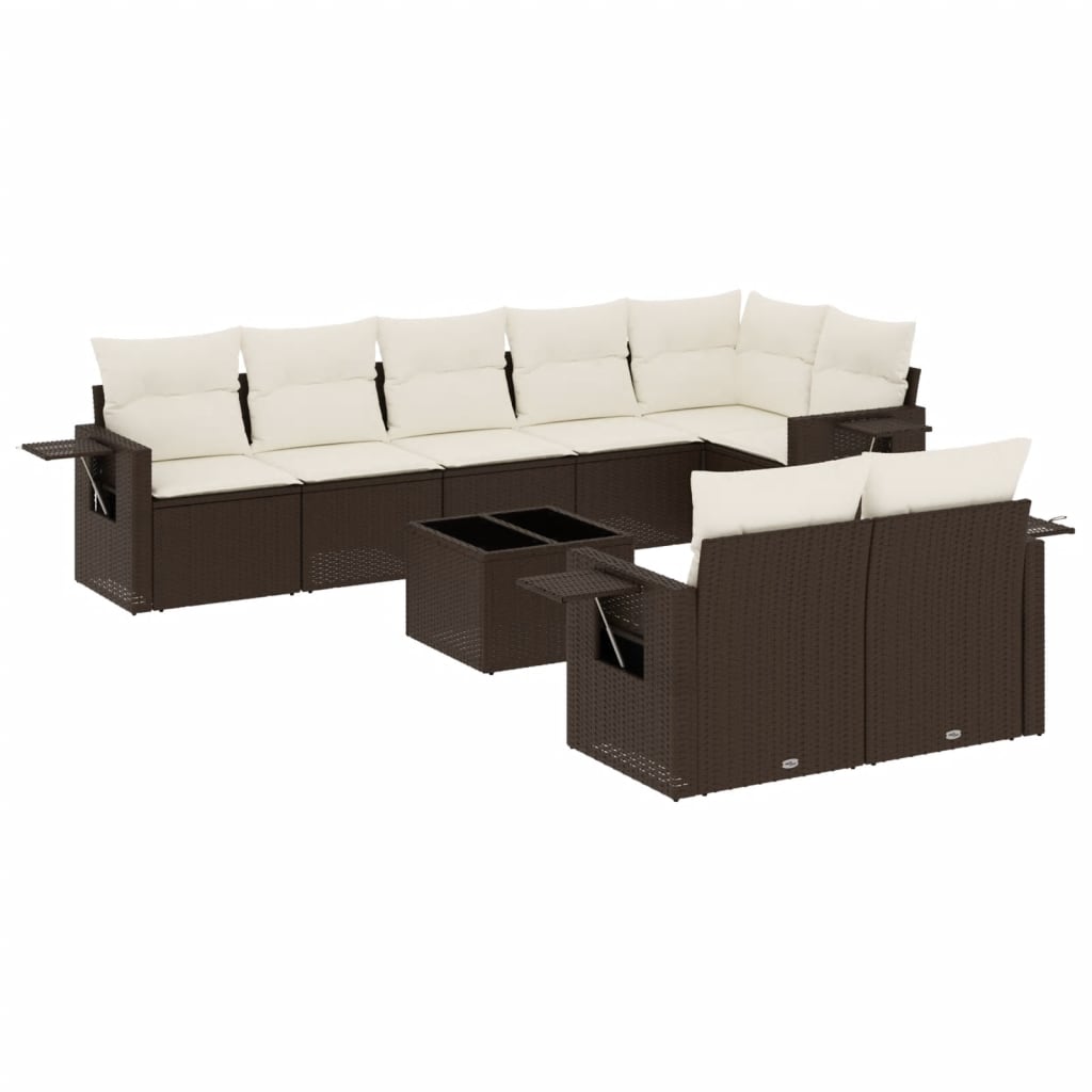 Set Divani da Giardino 9pz con Cuscini Marrone in Polyrattan - homemem39