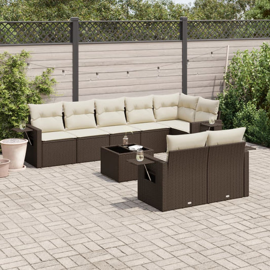 Set Divani da Giardino 9pz con Cuscini Marrone in Polyrattan - homemem39