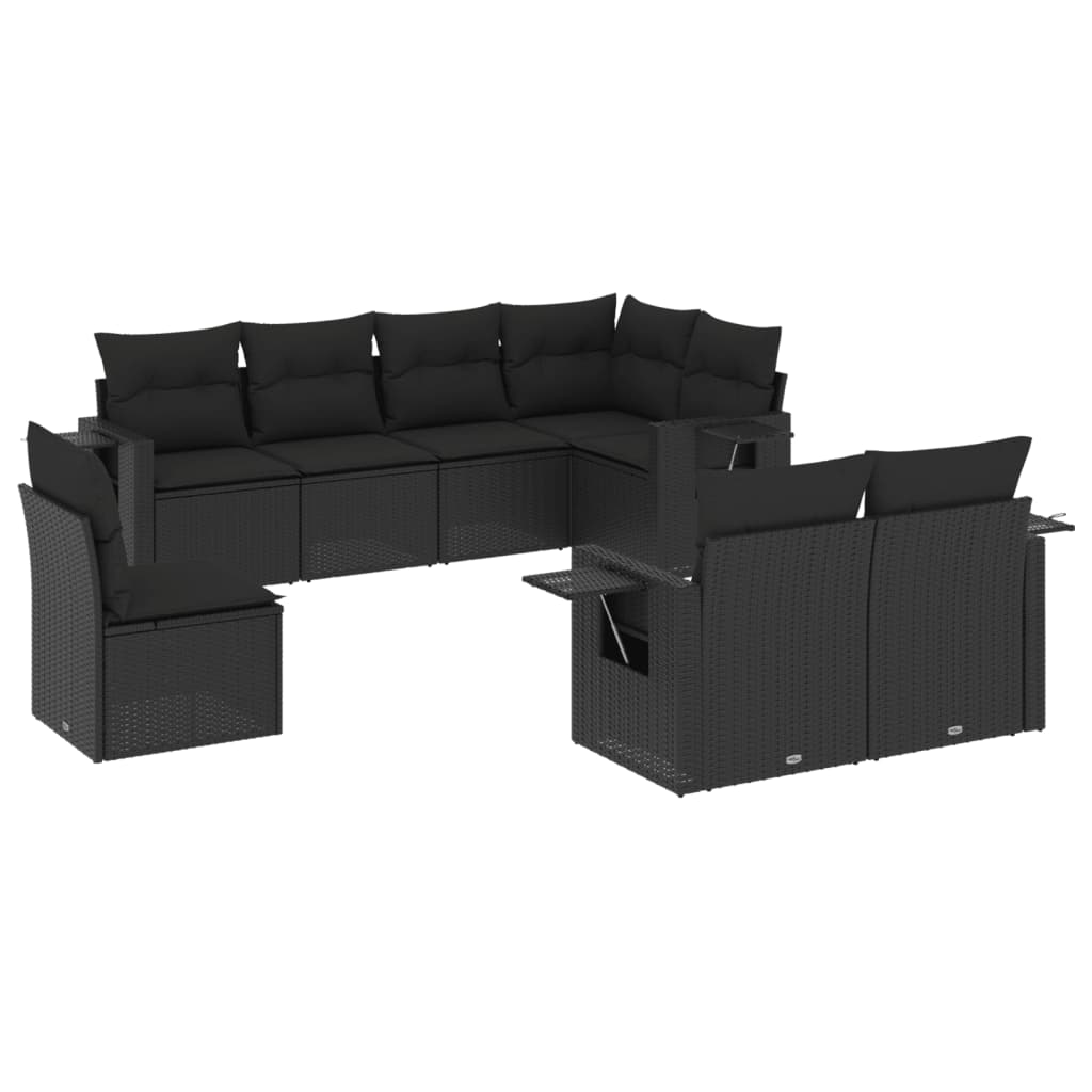 Set Divani da Giardino con Cuscini 8 pz Nero in Polyrattan - homemem39