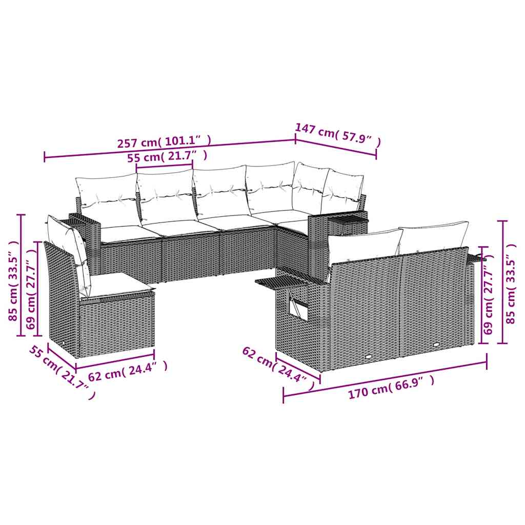 Set Divani da Giardino con Cuscini 8 pz Nero in Polyrattan