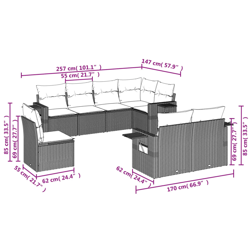 Set Divani da Giardino con Cuscini 8 pz Nero in Polyrattan | homemem39