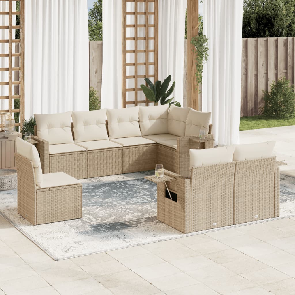 Set Divano da Giardino 8 pz con Cuscini Beige in Polyrattan - homemem39