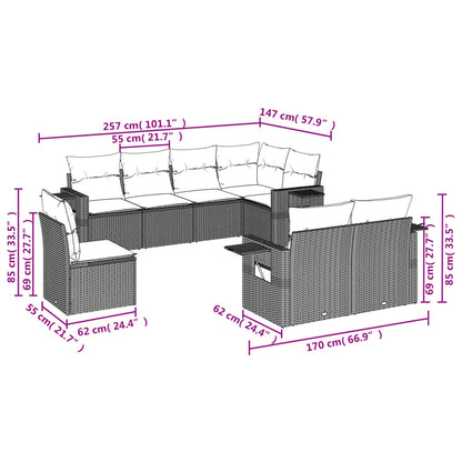 Set Divano da Giardino 8 pz con Cuscini Beige in Polyrattan | homemem39