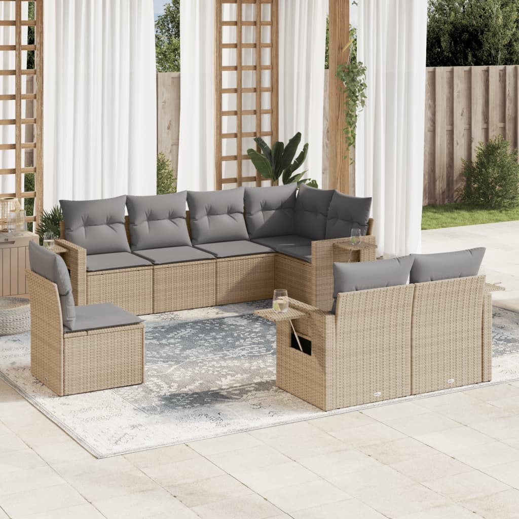 Set Divano da Giardino 8 pz con Cuscini Beige in Polyrattan | homemem39