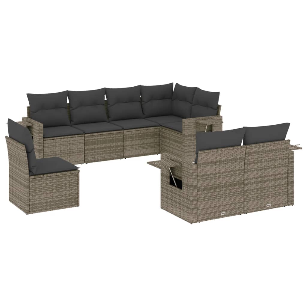 Set Divano da Giardino 8 pz con Cuscini Grigio in Polyrattan - homemem39