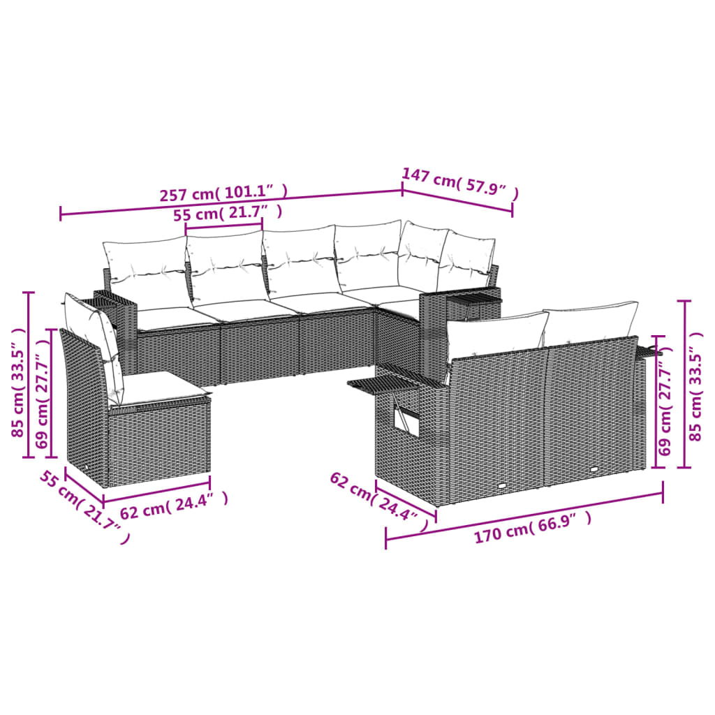 Set Divano da Giardino 8 pz con Cuscini Grigio in Polyrattan | homemem39
