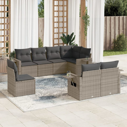 Set Divano da Giardino 8 pz con Cuscini Grigio in Polyrattan | homemem39