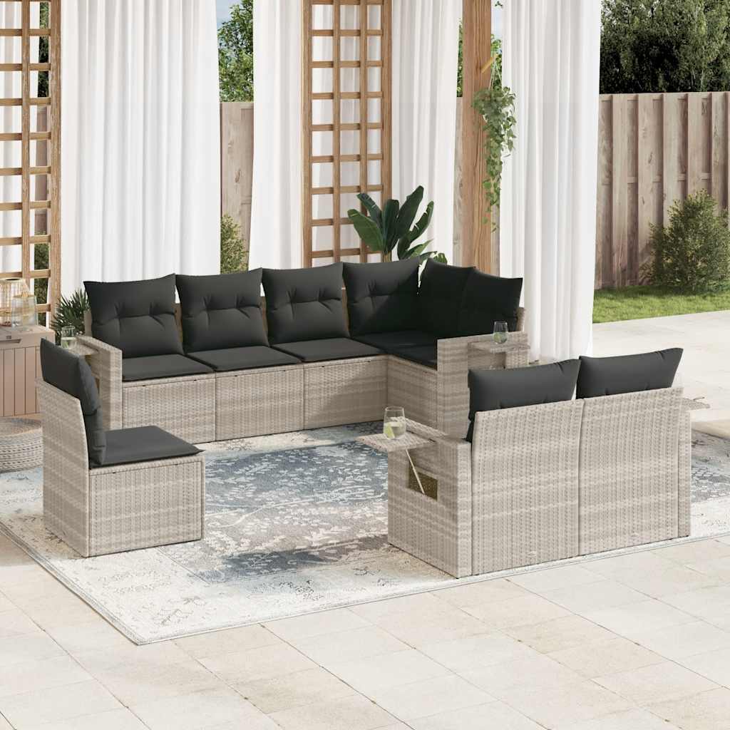 Set Divano da Giardino 8pz con Cuscini Grigio Chiaro Polyrattan - homemem39