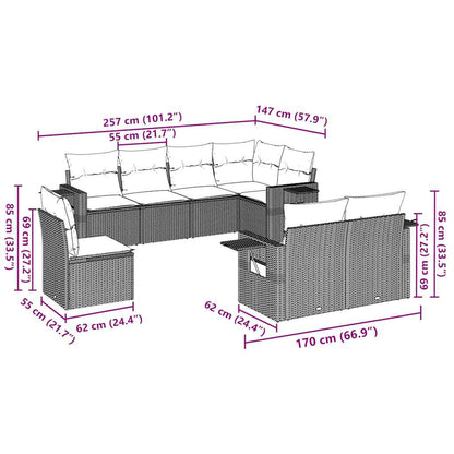 Set Divani da Giardino 8 pz con Cuscini Marrone in Polyrattan