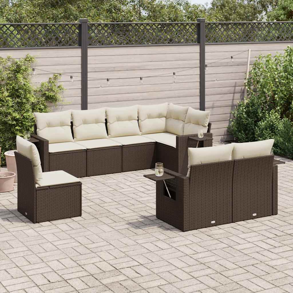 Set Divani da Giardino 8 pz con Cuscini Marrone in Polyrattan - homemem39