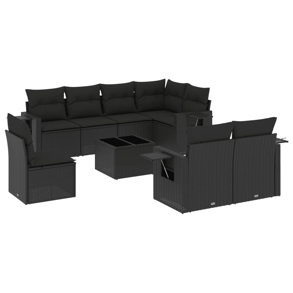 Set Divani da Giardino 9 pz con Cuscini Nero in Polyrattan - homemem39