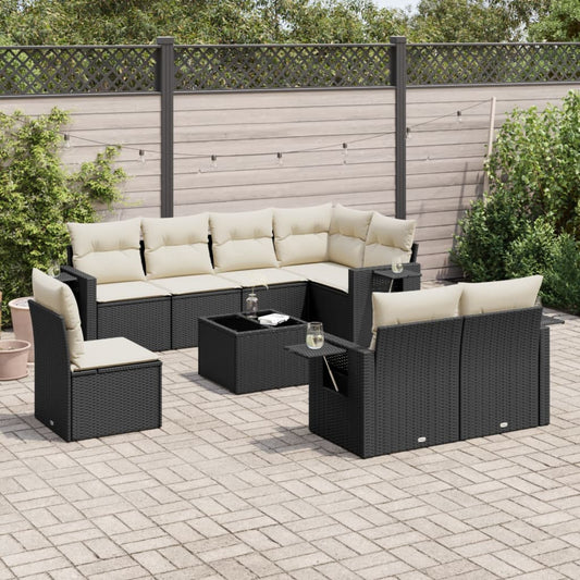 Set Divani da Giardino 9 pz con Cuscini Nero in Polyrattan - homemem39