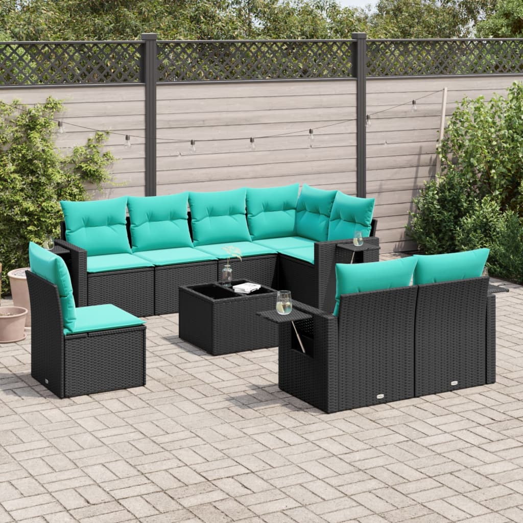 Set Divani da Giardino 9 pz con Cuscini in Polyrattan