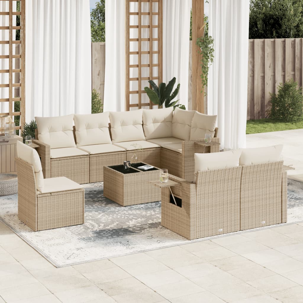 Set Divano da Giardino 9 pz con Cuscini Beige in Polyrattan - homemem39