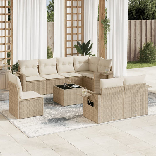 Set Divano da Giardino 9 pz con Cuscini Beige in Polyrattan - homemem39