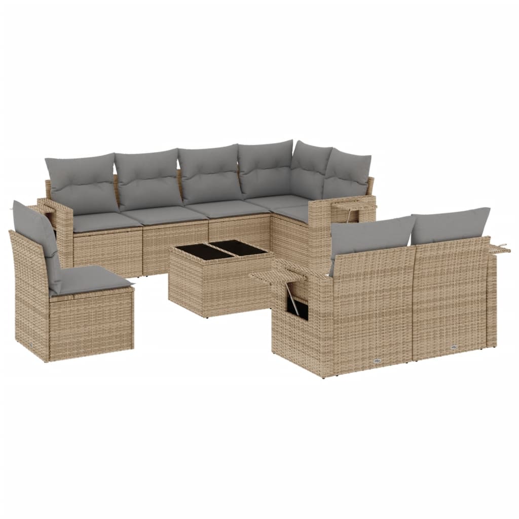 Set Divano da Giardino 9 pz con Cuscini Beige in Polyrattan - homemem39