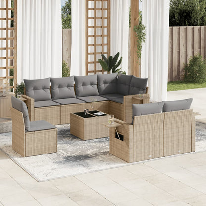 Set Divano da Giardino 9 pz con Cuscini Beige in Polyrattan | homemem39