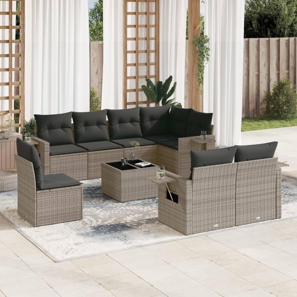 Set Divano da Giardino 9 pz con Cuscini Grigio in Polyrattan - homemem39