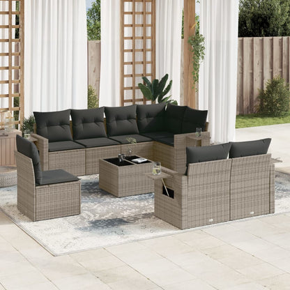 Set Divano da Giardino 9 pz con Cuscini Grigio in Polyrattan - homemem39