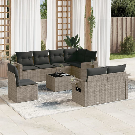 Set Divano da Giardino 9 pz con Cuscini Grigio in Polyrattan - homemem39