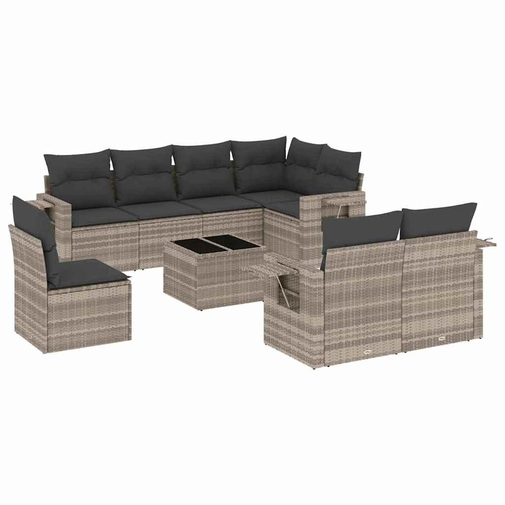 Set Divano da Giardino 9pz con Cuscini Grigio Chiaro Polyrattan - homemem39