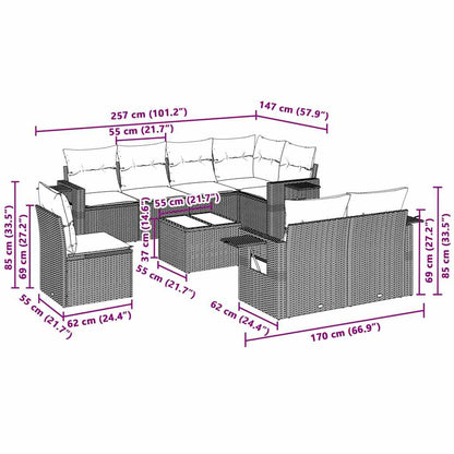 Set Divano da Giardino 9pz con Cuscini Grigio Chiaro Polyrattan - homemem39
