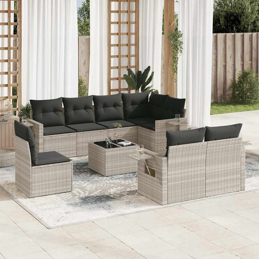 Set Divano da Giardino 9pz con Cuscini Grigio Chiaro Polyrattan - homemem39