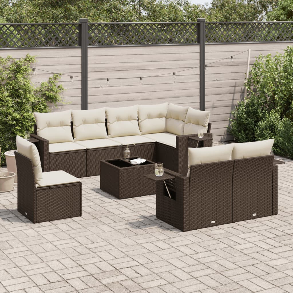 Set Divani da Giardino 9pz con Cuscini Marrone in Polyrattan - homemem39
