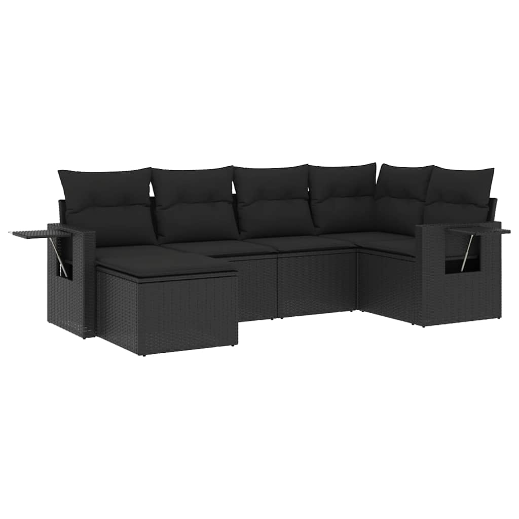 Set Divano da Giardino 6 pz con Cuscini Nero in Polyrattan | homemem39