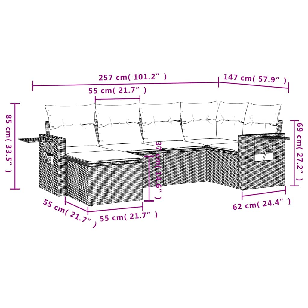 Set Divano da Giardino 6 pz con Cuscini Nero in Polyrattan | homemem39